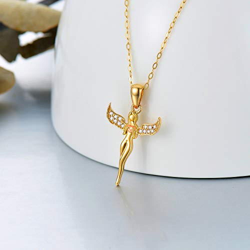 Blocaci 14K Solid Gold Angel Heart Moissanite Necklace for Women - Angel Wings Jewelry, 18" Necklace - Elegant Gift Idea