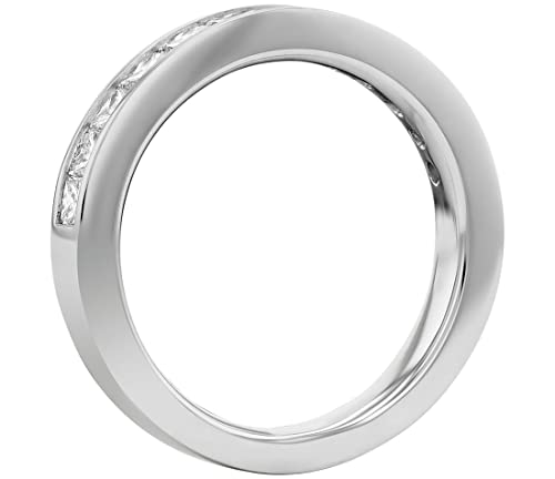 Princess Cut Moissanite Wedding Band for Women 0.25ctw Stackable Rings Eternity Bands with Platinum Plated Silver 10K 14