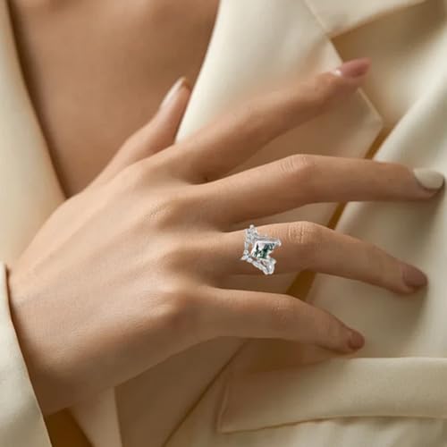 Natural Moss Agate Moissanite Engagement Ring Set for Women
| Sterling Silver 10K 14K 18K Gold Moss Agate Ring Set
| Ki