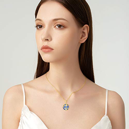 Blocaci 14K Gold Opal Anchor Pendant Necklace for Women Nautical Jewelry 16''-18''