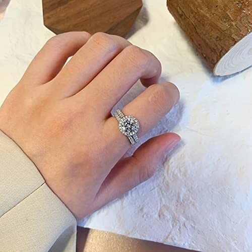 Women's Platinum Plated Silver Halo Engagement Ring Sets for Bride
| 1 Carat Center Moissanite Wedding Ring Set for Wom