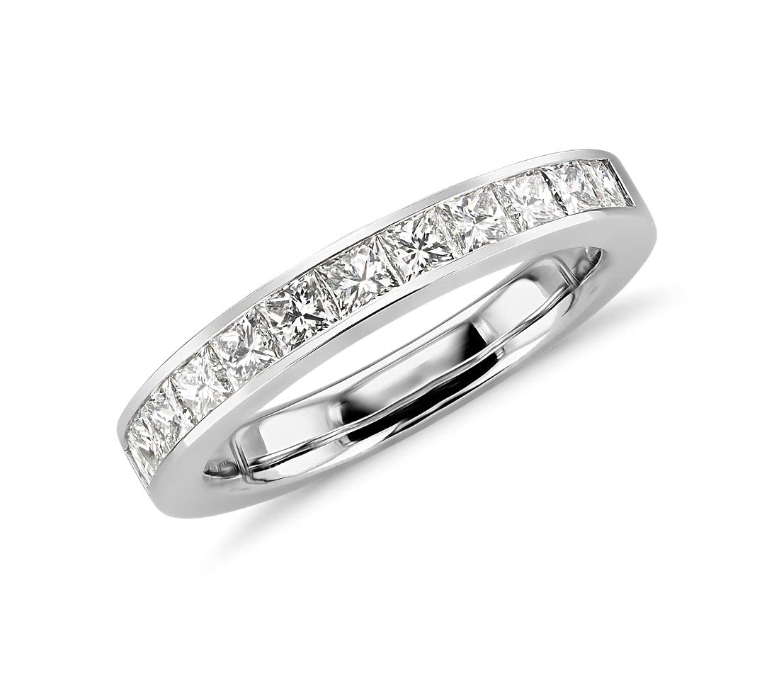 Princess Cut Moissanite Wedding Band for Women 0.25ctw Stackable Rings Eternity Bands with Platinum Plated Silver 10K 14