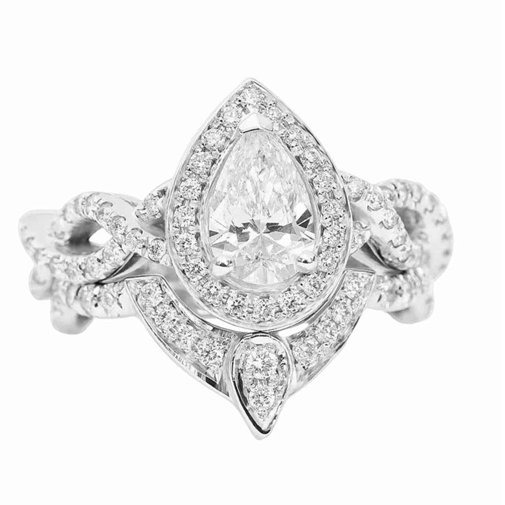 Vintage Wedding Ring Set for Women White Gold 1CT Center Moissanite Engagement Rings 10K 14K 18K Gold Teardrop Bridal Se