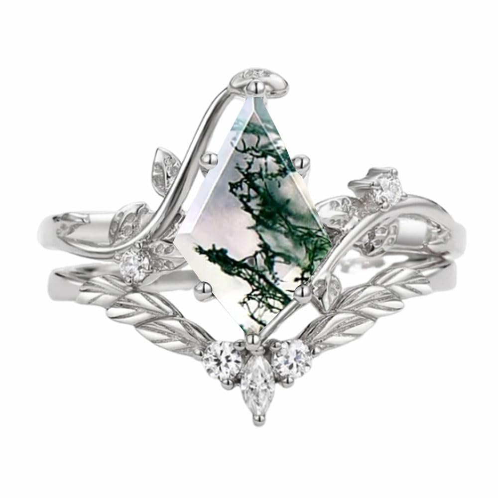Natural Moss Agate Moissanite Engagement Ring Set for Women
| Sterling Silver 10K 14K 18K Gold Moss Agate Ring Set
| Ki
