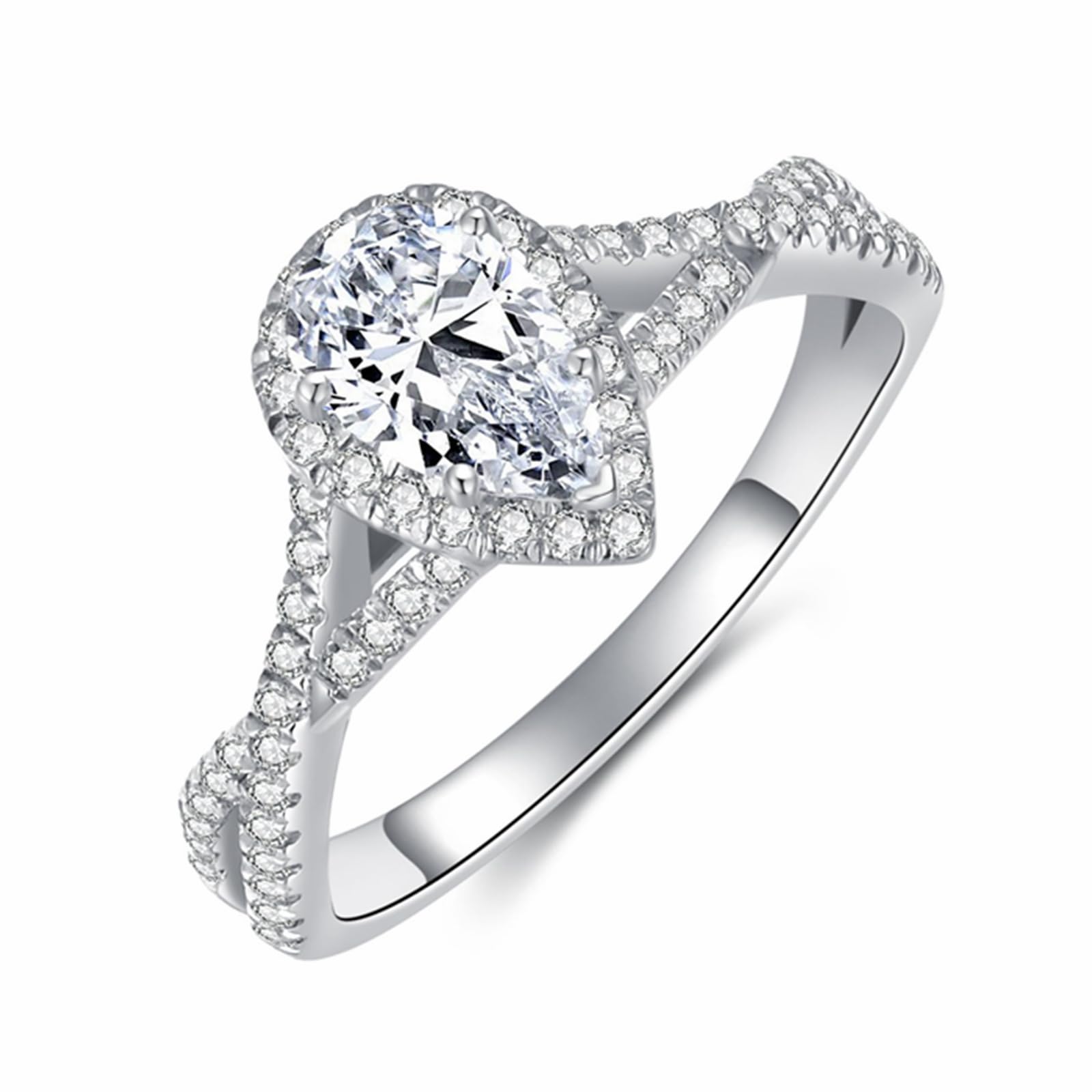  Pear Shaped Moissanite Engagement Rings for Women 1.5 Carat Twisted Platinum Plated Silver Rings
| Women's Pear Shaped 