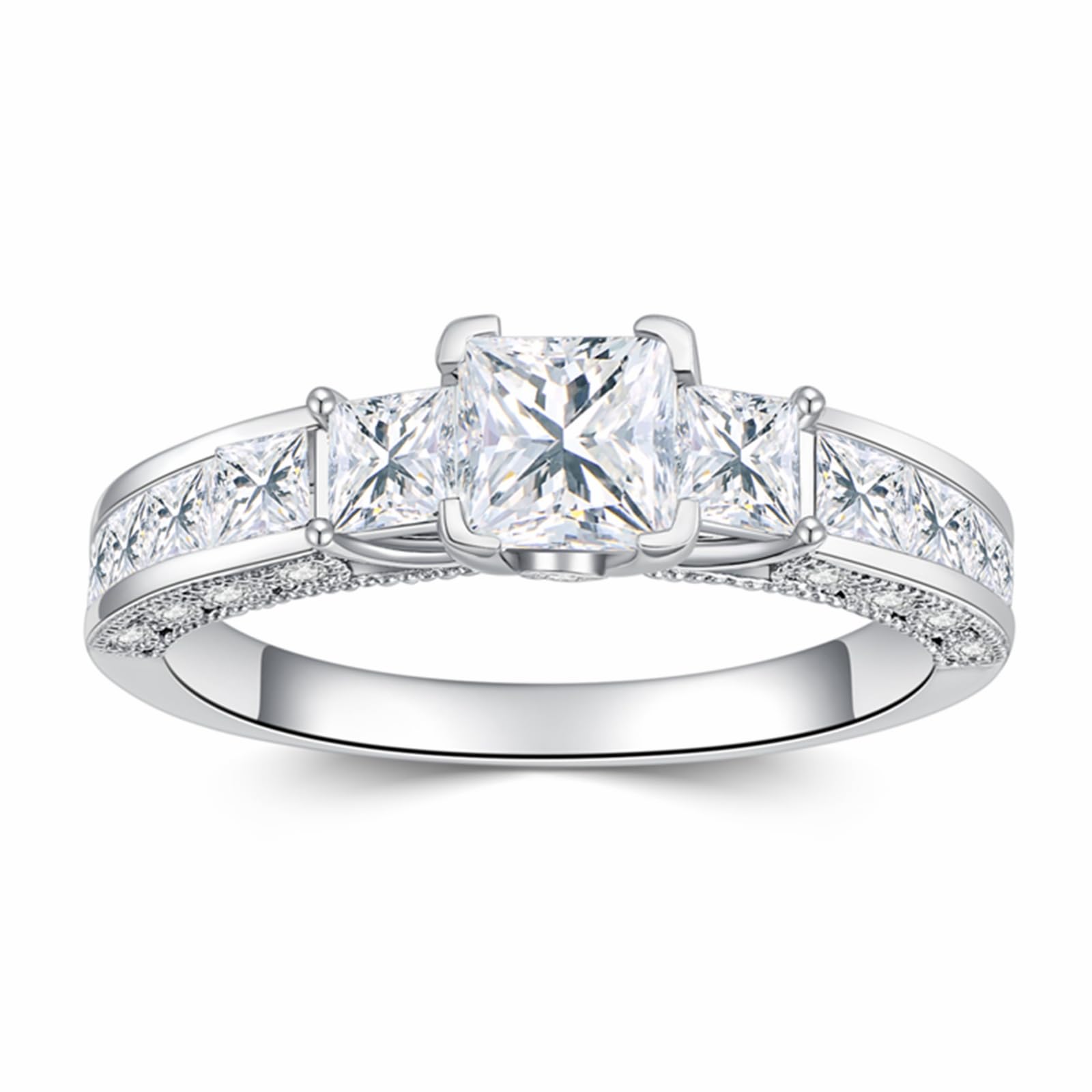 Blocaci Vintage Princess Cut Engagement Ring for Women Platinum Plated Silver 1-1/3 Carat(ctw) Moissanite Wedding Ring