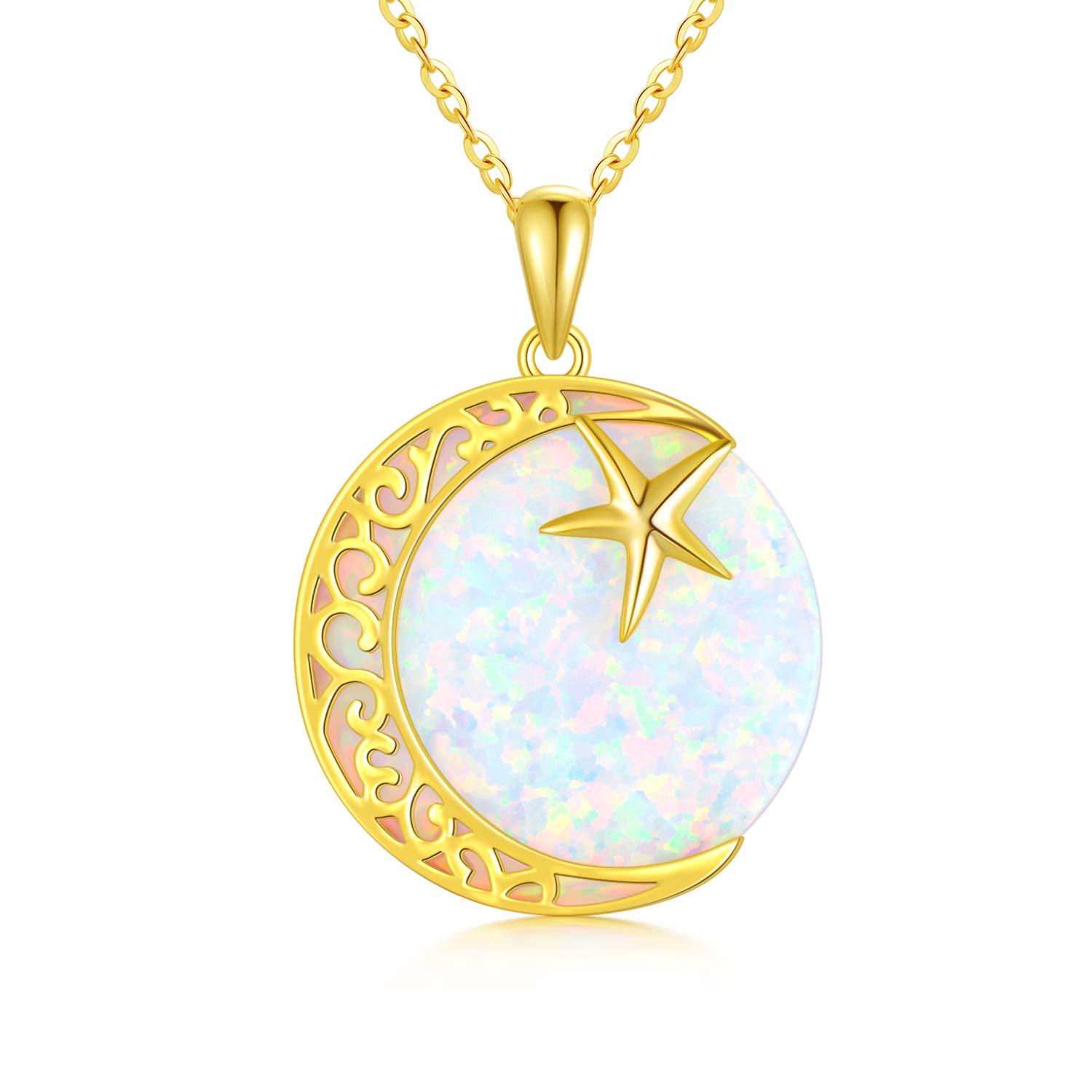 14K Gold Moon and Star Necklaces for Women Opal Moon Pendant
14K Gold Moon and Star Pendant Necklaces for Women 16''-18'