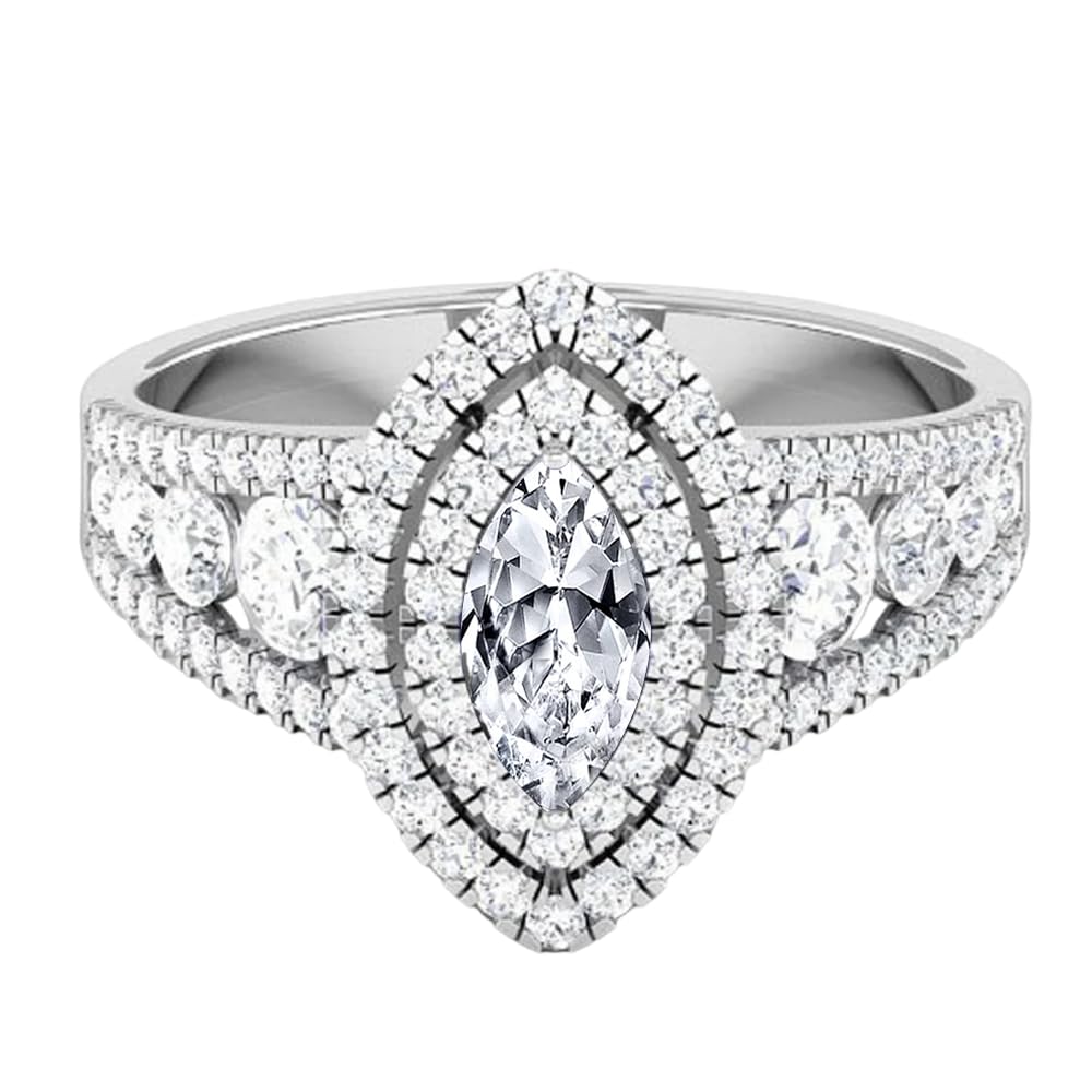 Marquise Cut Moissanite Engagement Ring for Women in Sterling Silver 925
| Wide Band Vintage Marquise Cut Moissanite Ri