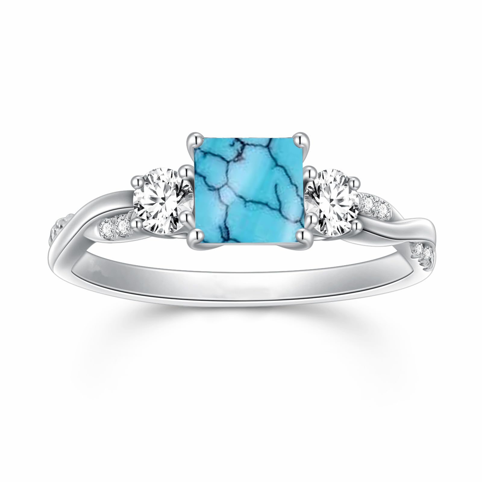 Princess Cut Turquoise Engagement Rings for Women 925 Sterling Silver 10K 14K 18K Gold Rings for Her