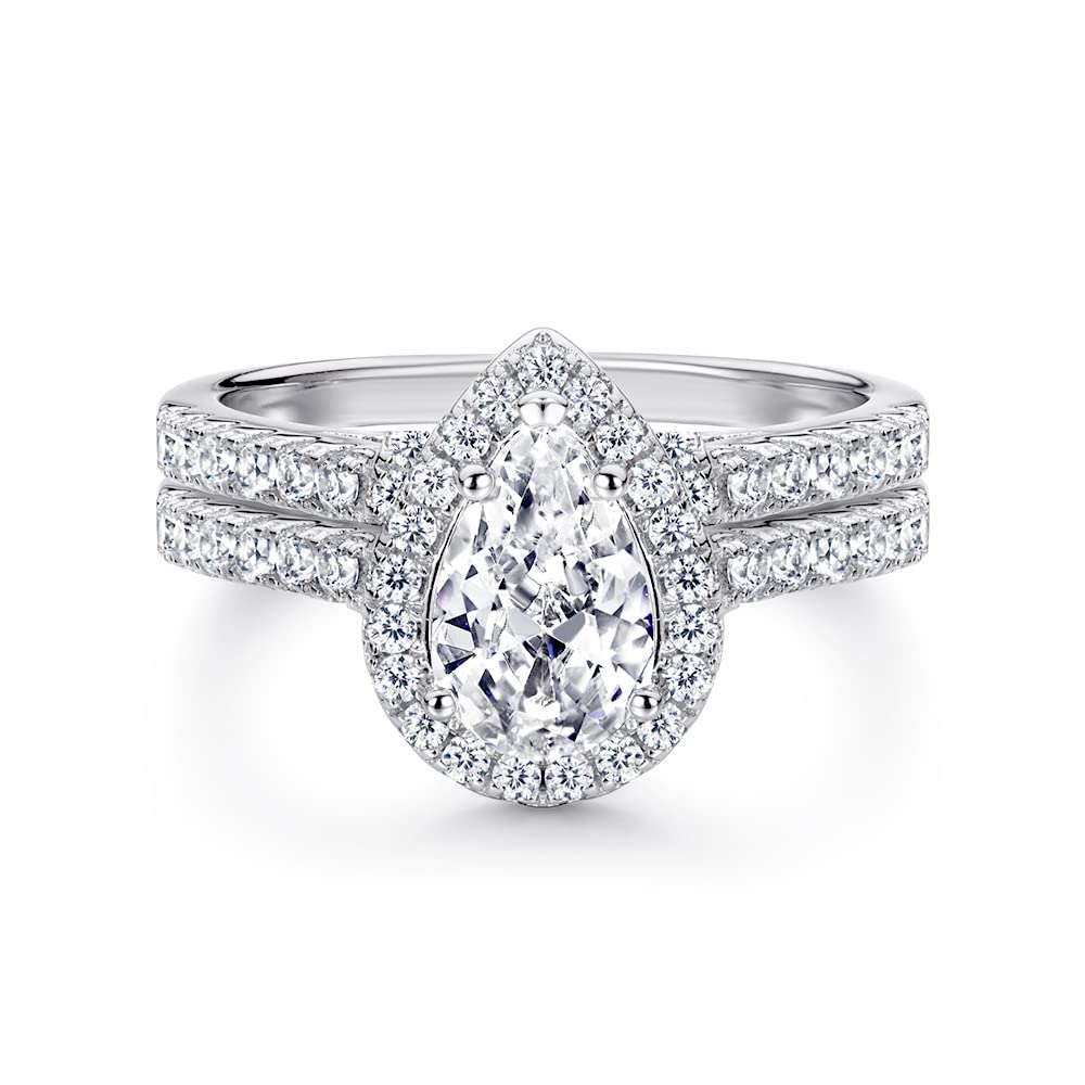  Wedding Ring Set for Women 2 Carat Moissanite Engagement Ring 925 Sterling Silver 10K 14K 18K Gold
| Pear Shaped Moissa